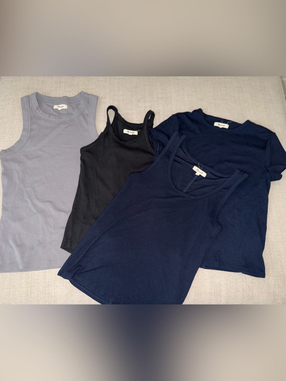 Madewell Set of 4 Ribbed Tank Tops - Grey, Black, Navy